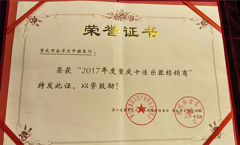 十佳经销商荣誉证书